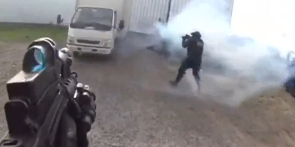 An image from a video of a Chilean police raid on suspected cocaine smugglers.