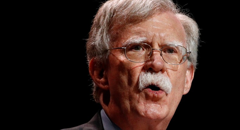 FILE - In this July 8, 2019, file photo, national security adviser John Bolton speaks at the Christians United for Israel's annual summit, in Washington.  A single paper copy in a nondescript envelope arrived at the White House on Dec. 30. Four weeks later, news of John Bolton's book manuscript about his time as President Donald Trump's national security adviser has exploded into public view, sending a jolt through the president's impeachment trial. (AP Photo/Patrick Semansky, File)