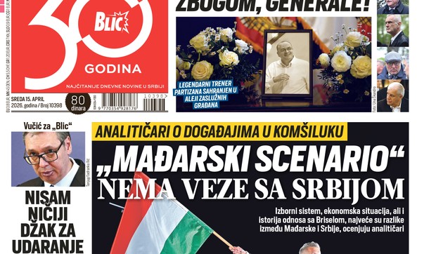 Blic naslovna strana za 15.4.