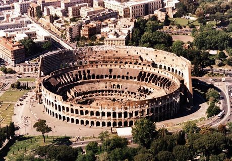 ** FILE ** This is an undated aerial view of the Colosseum in Rome, Italy.  The Colosseum is among the leading contenders to be the new seven wonders of the world as a massive poll enters its final month with votes already cast by more than 50 million people, organizers say. The seven winners will be announced July 7, 2007 in Lisbon, Portugal.  (AP Photo)