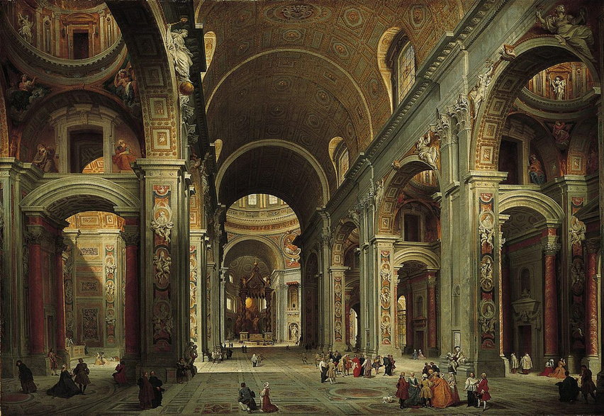 Widok wnętrza bazyliki Świętego Piotra (obraz Giovanni Paolo Panniniego)