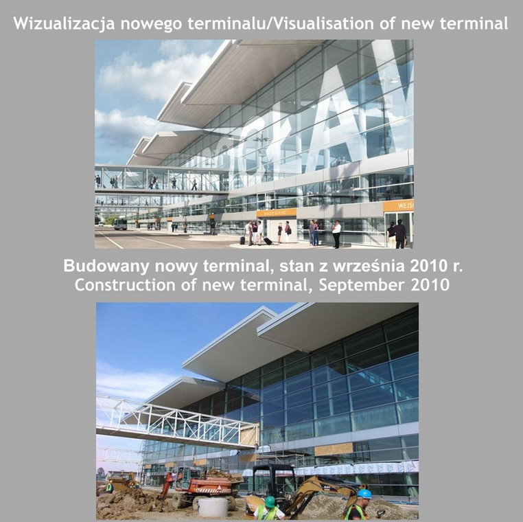 Terminal we Wrocławiu. Porównanie obecnego stanu budowy z wizualizacją (1). Zdjęcia pochodzą z materiałów prasowych Portu Lotniczego Wrocław