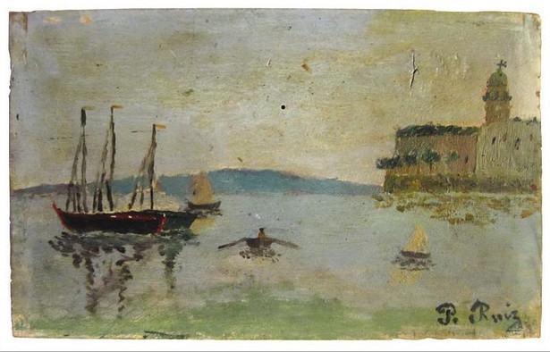 Pablo Picasso (1881-1973). Crepúsculo en el puerto de Málaga, Ca.1889. © Colección particular, París © Sucesión Pablo Picasso. VEGAP, Madrid, 2013.