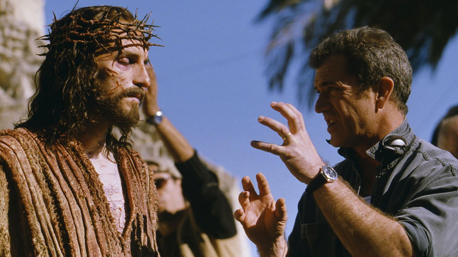 Jim Caviezel i Mel Gibson na planie filmu "Pasja"