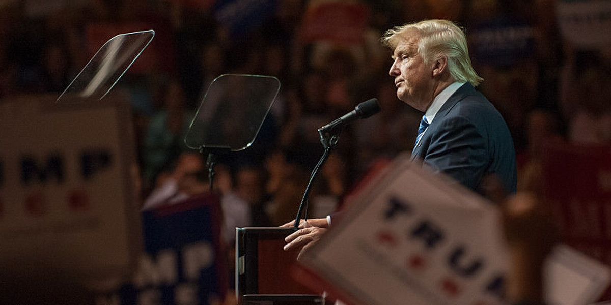 Republican Presidential candidate Donald Trump speaks during a campaign rally.