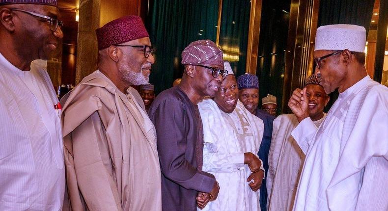 President Muhammadu Buhari (right) with APC governors (image used as illustration) [Presidency]