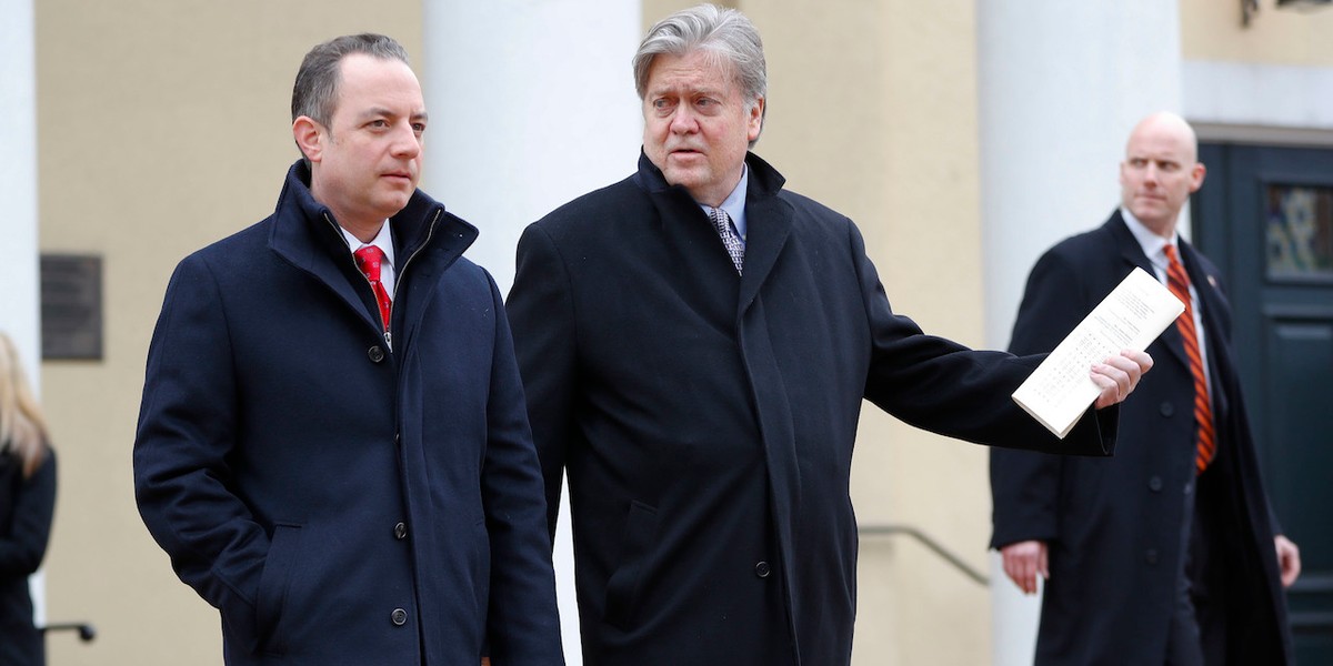 The White House chief of staff, Reince Priebus, and chief strategist, Steve Bannon.