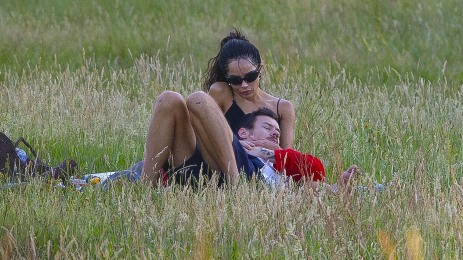 Harry Styles a jeho snúbenica Zoe Kravitz si užívajú horúce letné počasie a túlia sa k sebe na piknikovej deke v parku Hampstead Heath. 25. 06. 2026