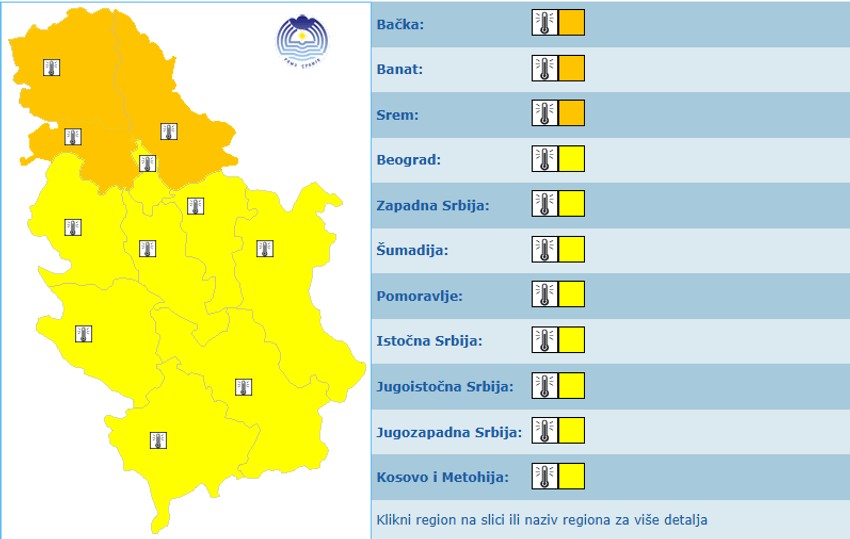 Meteoalarm za četvrtak