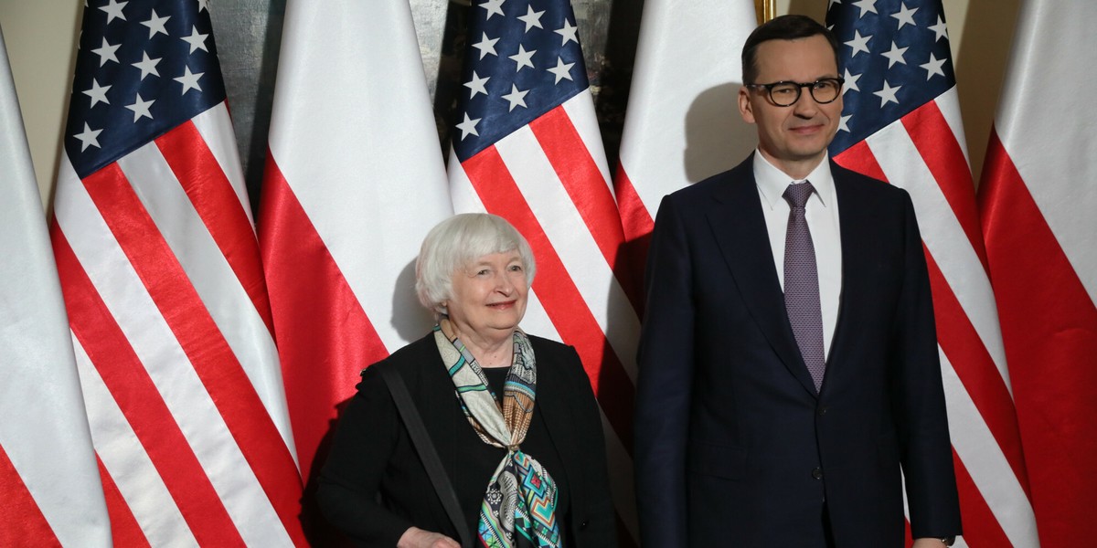 Janet Yellen z Mateuszem Morawieckim.