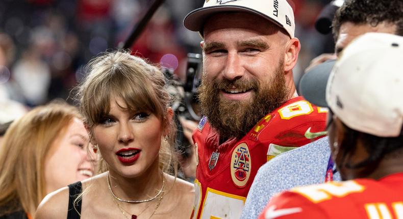 Travis Kelce and Taylor Swift .Michael Owens/Getty Images