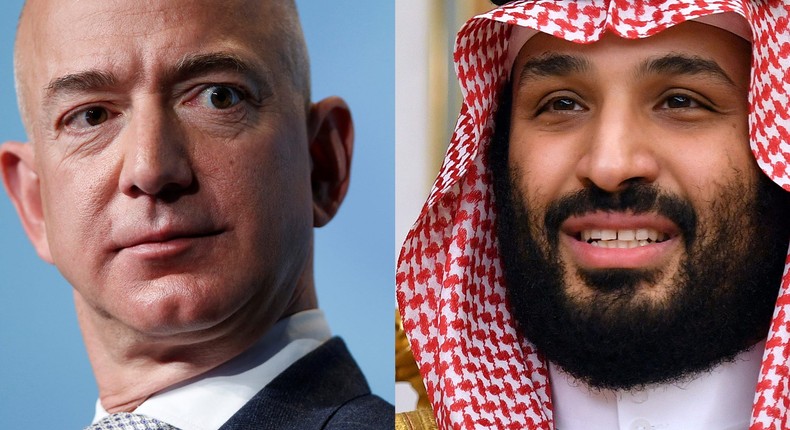 A composite image of Jeff Bezos and Saudi Crown Prince Mohammed bin Salman.