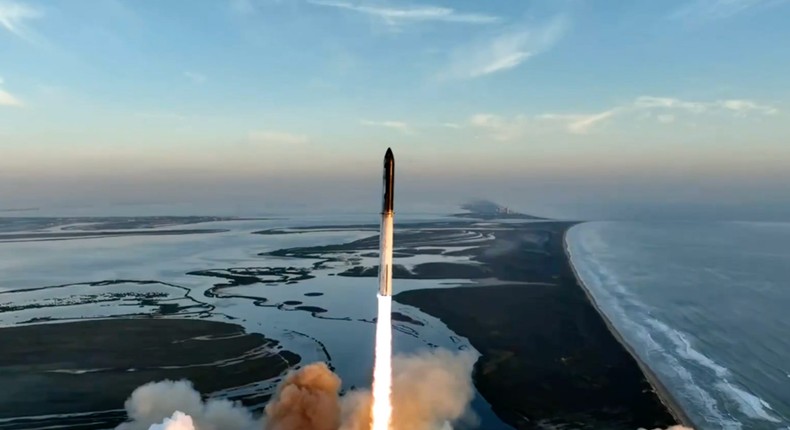 A screengrab from SpaceX's livestream on X shows Starship lifting off for its second attempt at space.SpaceX