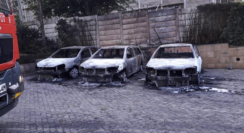 Vehicles that were burnt at the Dusit Hotel