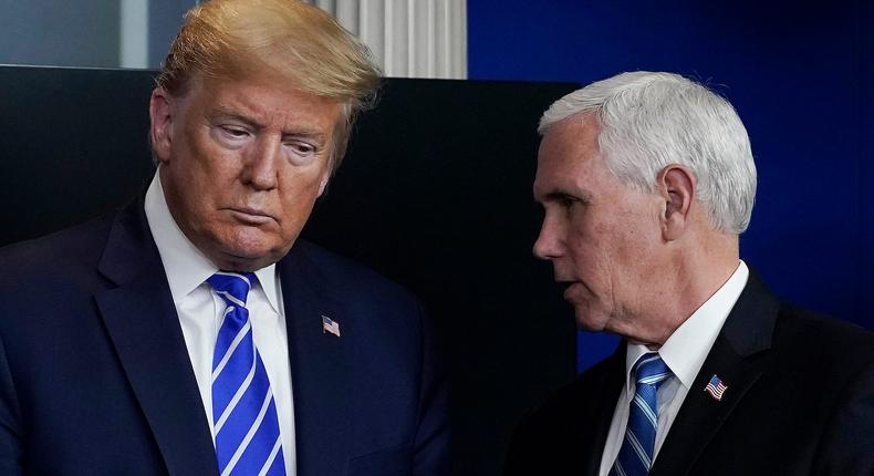 Trump and Pence at a press conference at the White House on April 23, 2020.Drew Angerer/Getty Images