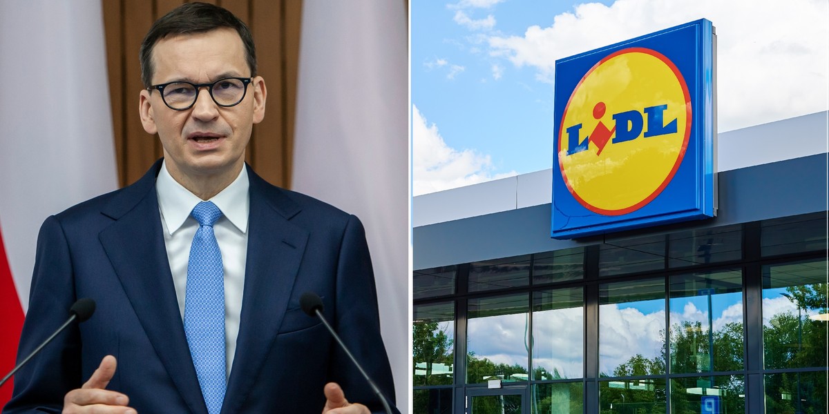 Po lewej: premier Mateusz Morawiecki. W trakcie debaty premir nawiązał do sieci Lidl 