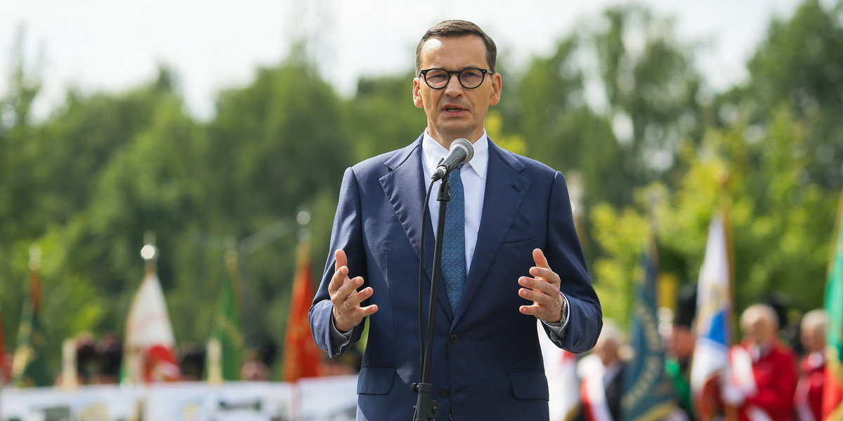 Premier Mateusz Morawiecki przemawia w Jastrzębiu-Zdroju. 3 września 2023 r. 