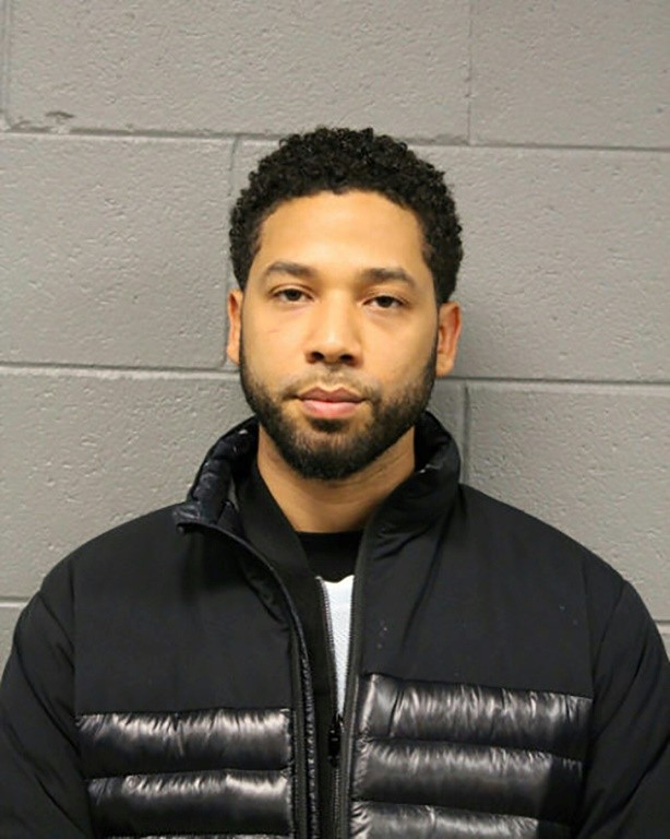 This file handout booking photo released by the Chicago Police Department shows actor Jussie Smollett on February 21, 2019