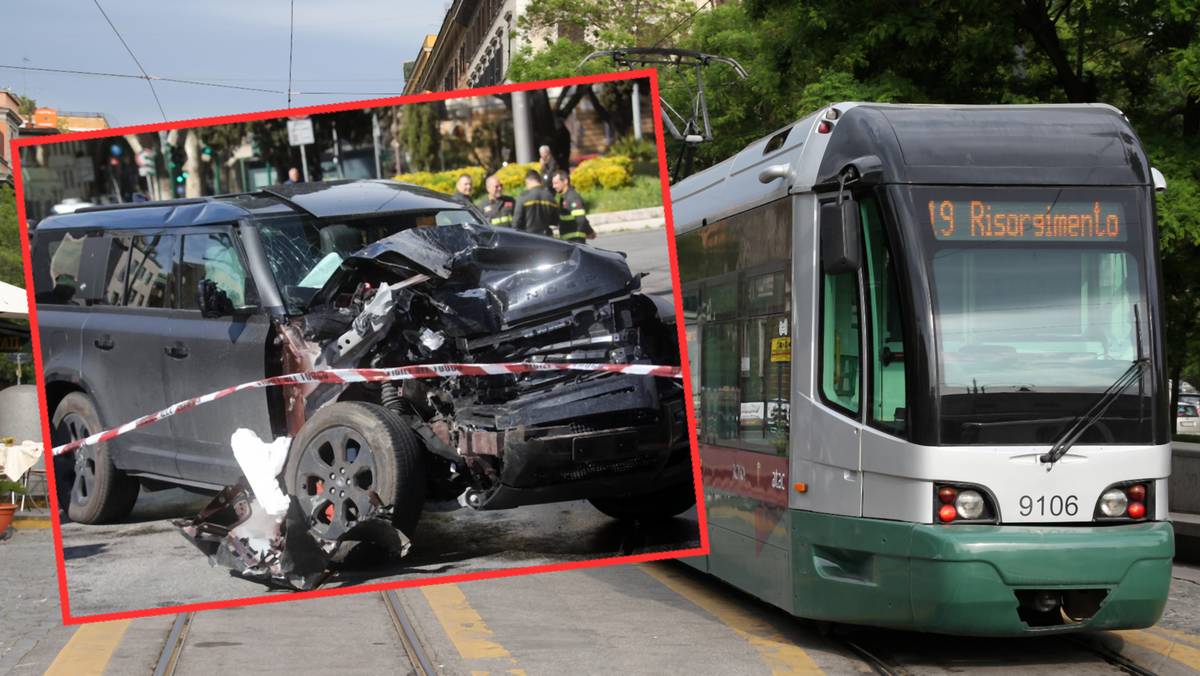 Samochód Ciro Immobile zderzył się z tramwajem w Rzymie (screen: centregoals/Twitter)