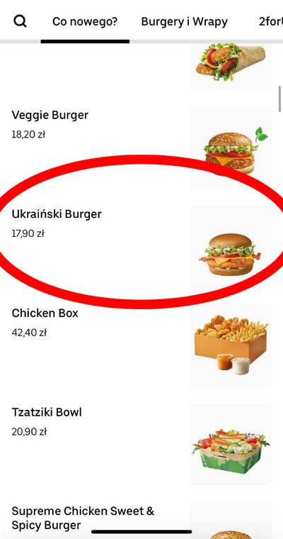 Ukraiński Burger w Uber Eats