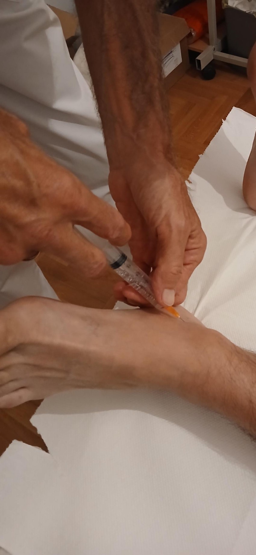 Terapija se sprovodi tako što se pčelinji otrov rastvara u sterilnom fiziološkom rastvoru i ubrizgava, uglavnom potkožno, u akupunkturne tačke