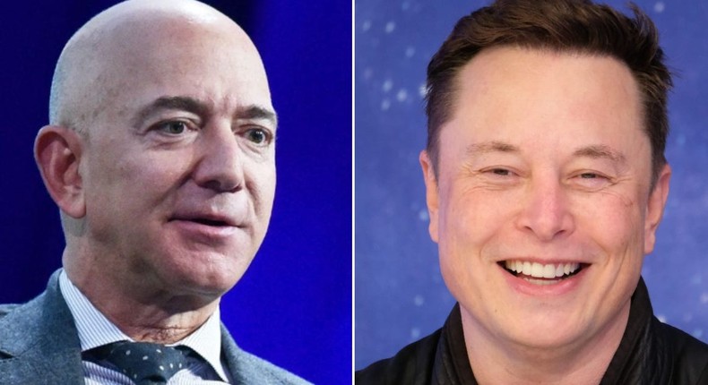 Blue Origin CEO Jeff Bezos (left) and SpaceX CEO Elon Musk.
