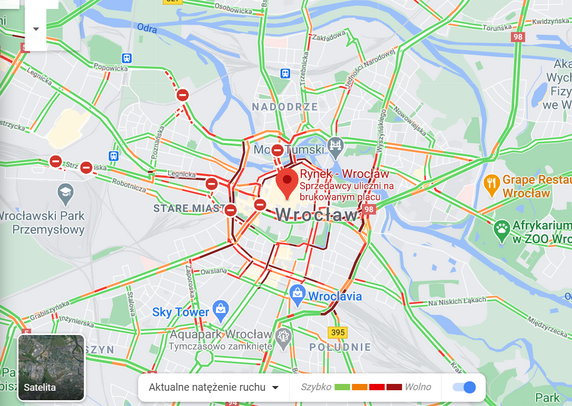 Zablokowane centrum Wrocławia