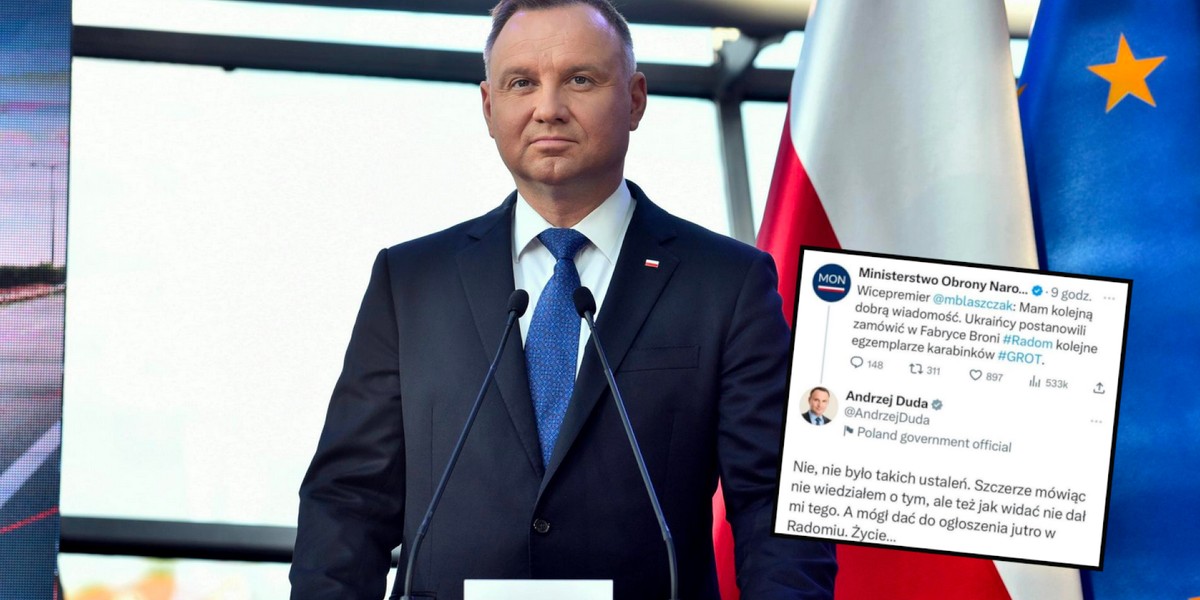 Prezydent Andrzej Duda i wpis z jego konta, który zniknął z sieci.