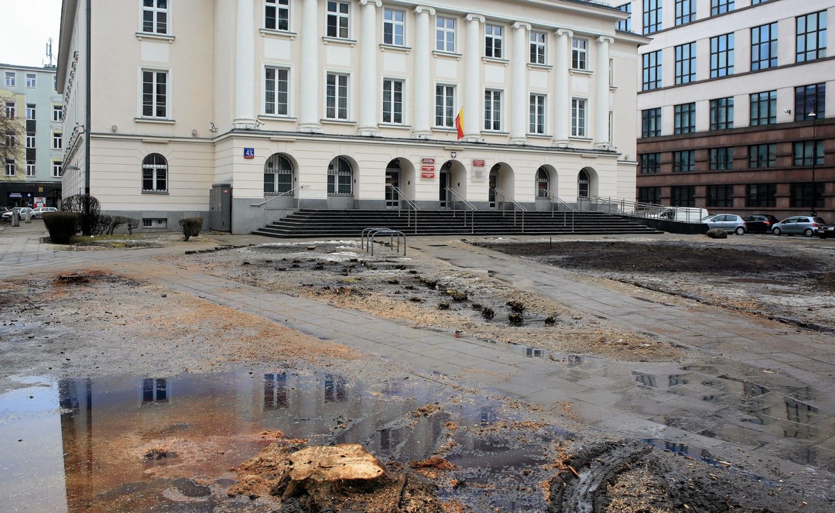Tak dziś wygląda teren przed siedzibą władz stołecznej dzielnicy Śródmieście