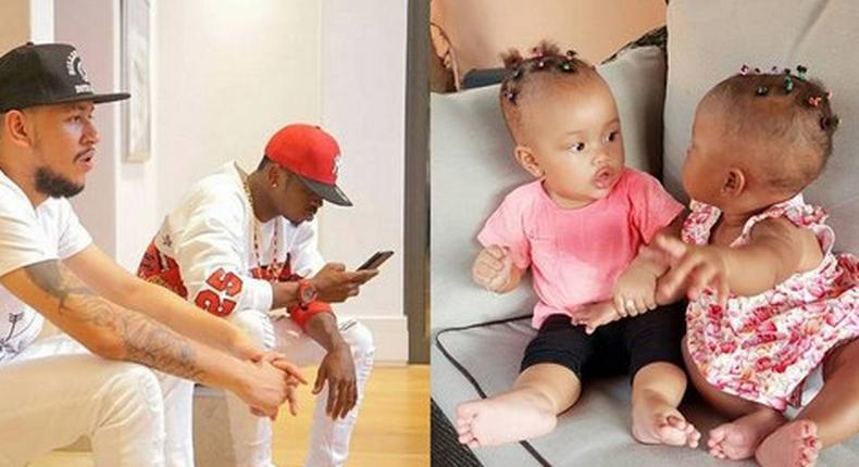 AKA and Diamond Platinumz with their daughters Madison and Tiffah