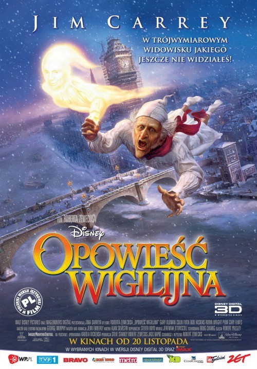 Plakat animacji 3D "Opowieść wigilijna", reż. Robert Zemeckis. Premiera w polskich kinach - 20 listopada 2009