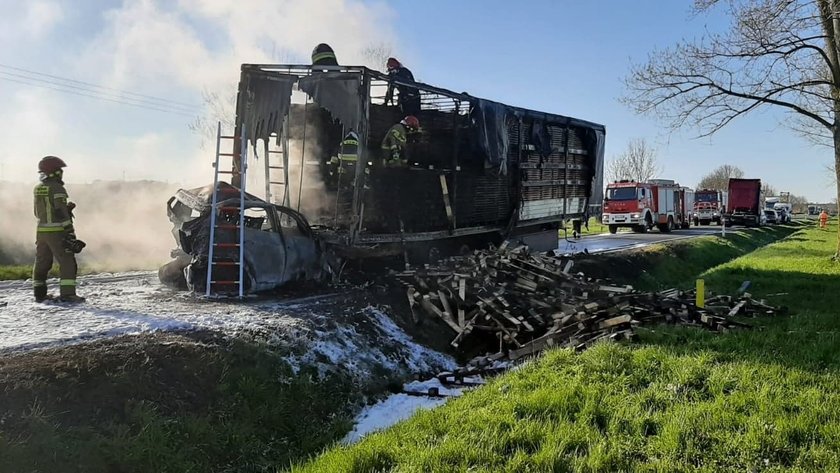 Makabra w Lubuskiem. Osobówka w śmiertelnym potrzasku. Kierowca nie miał szans