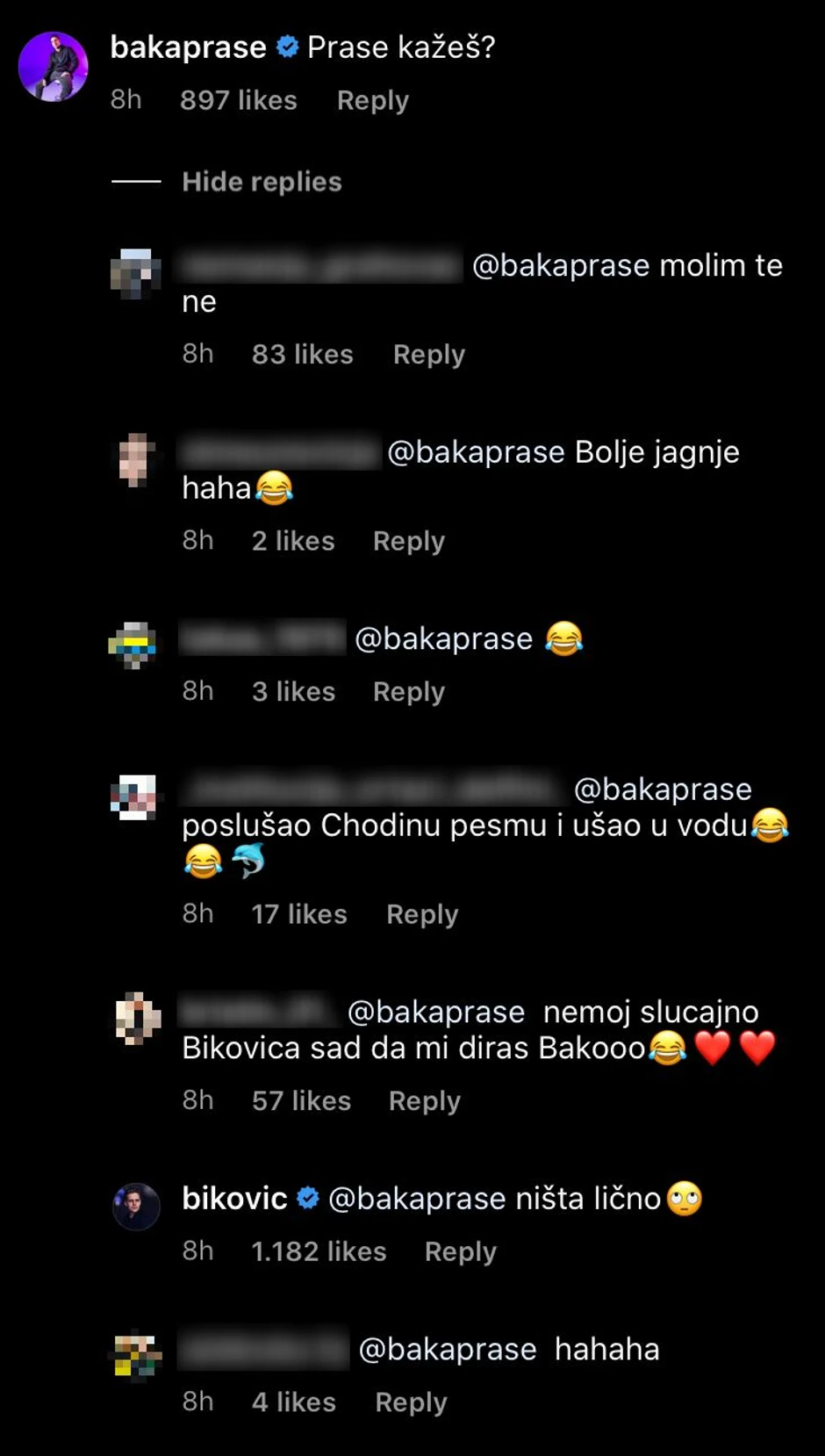 Komentari ispod Miloševe objave
