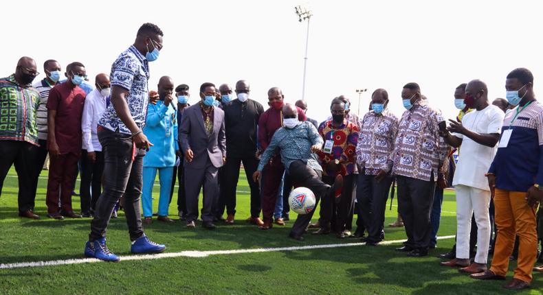 President Akufo-Addo, Asamoah Gyan display their football skills