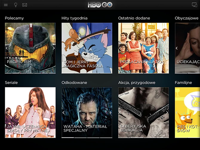 Ekran główny aplikacji HBO GO