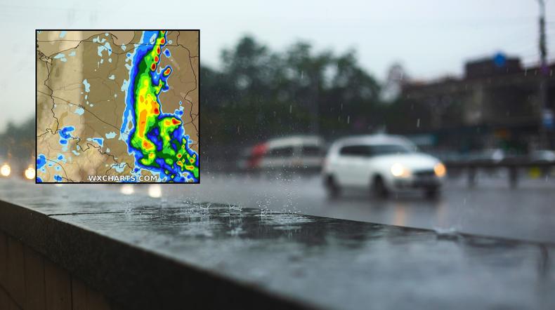 Wtorek będzie chłodniejszy. W wielu miejscach spadnie też więcej deszczu (mapa: wxcharts.com)