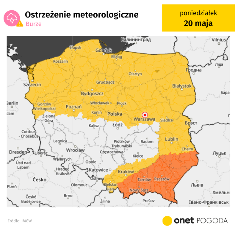 Na południowym wschodzie obowiązują pomarańczowe alerty przed nawałnicami