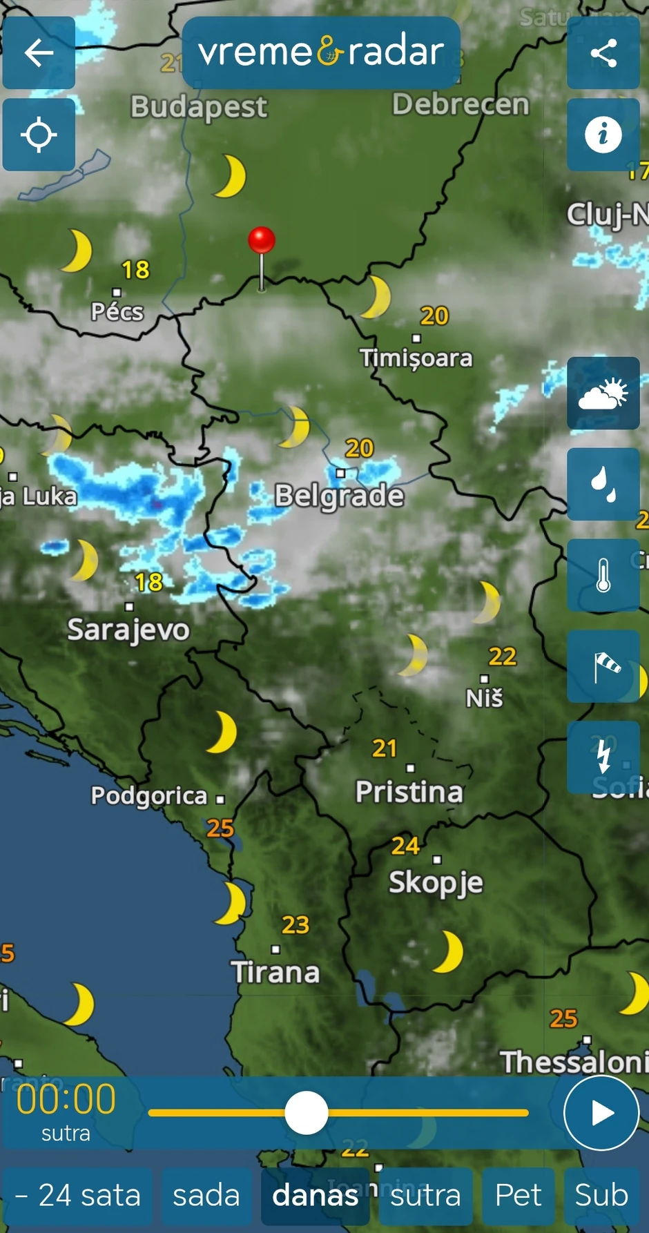 Padavine oko ponoći između srede i četvrtka