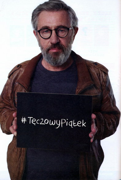 Jerzy Radziwiłowicz promuje akcję "Tęczowy Piątek" w ramach kampanii "Stoję po stronie młodzieży".