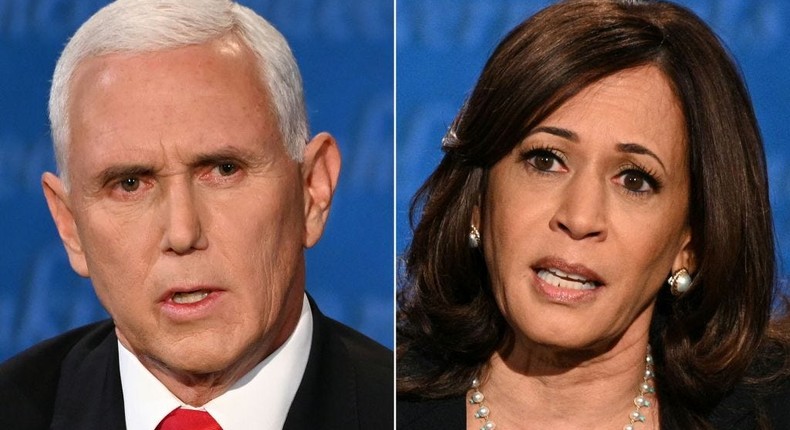 Vice President Mike Pence and Democratic vice-presidential nominee Kamala Harris during the vice-presidential debate on October 7, 2020, in Salt Lake City.