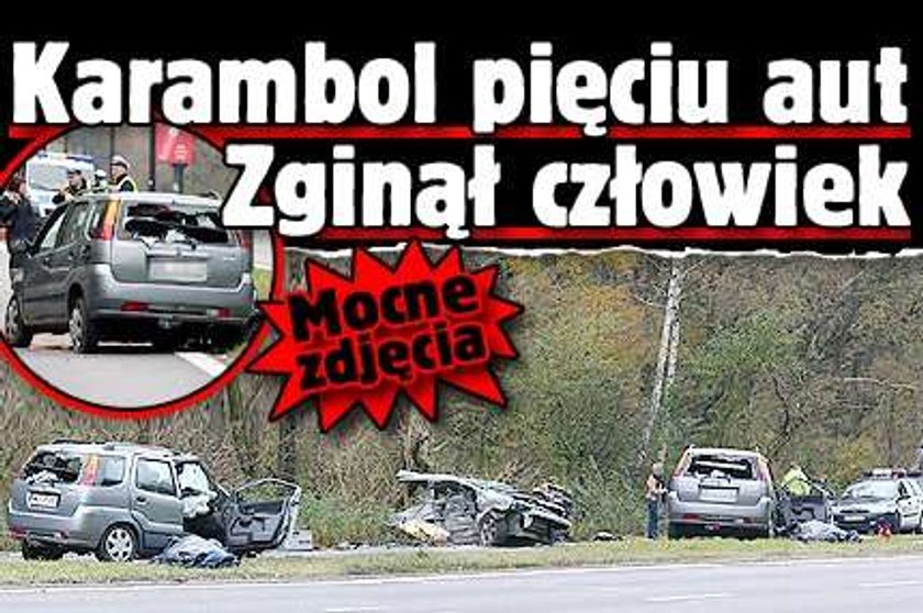 Karambol pięciu aut. Zginął człowiek. Zdjęcia