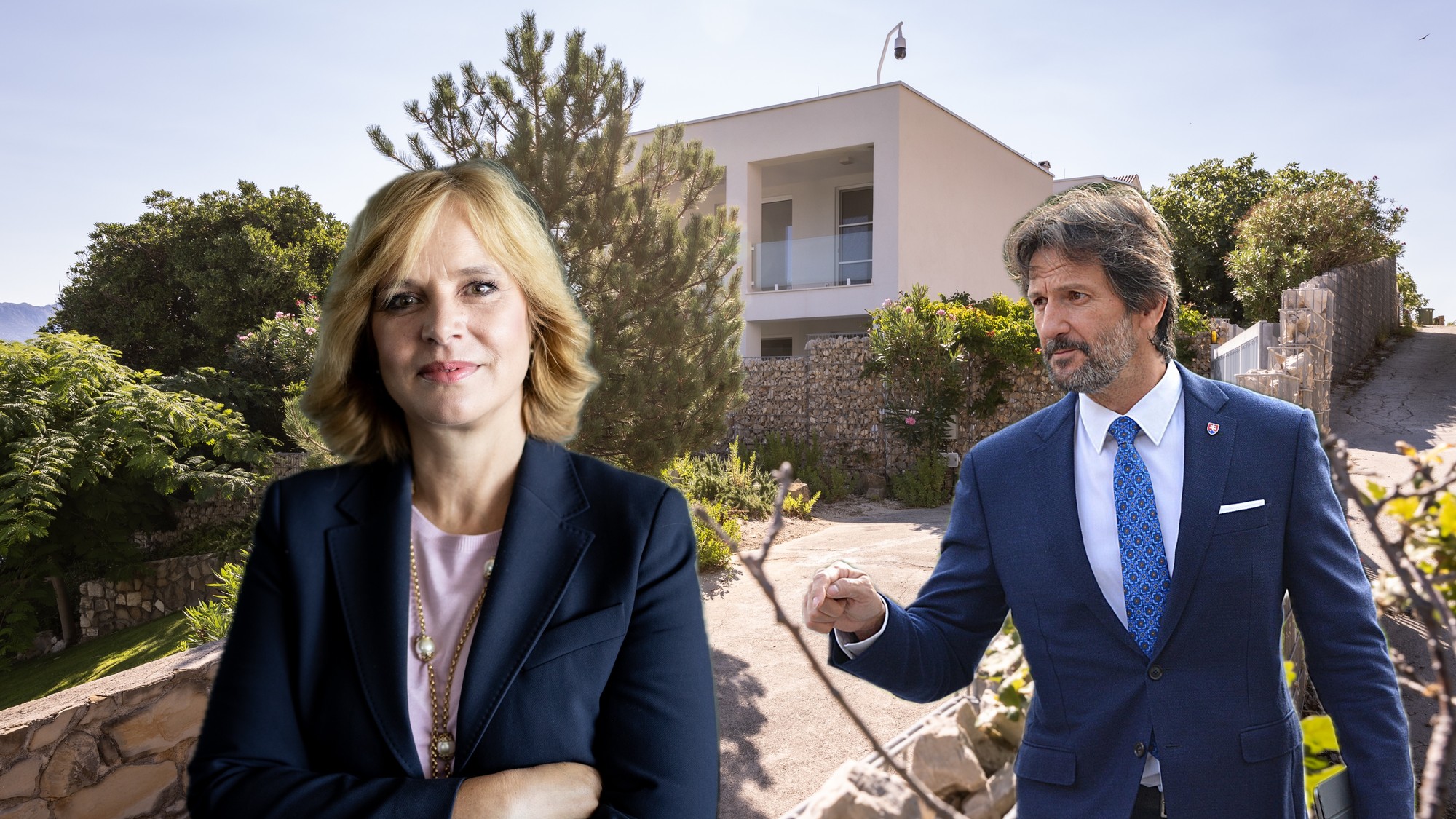 Ilustračná fotografia Roberta Kaliňáka a Veroniky Remišovej pred vilou ministra v Chorvátsku.