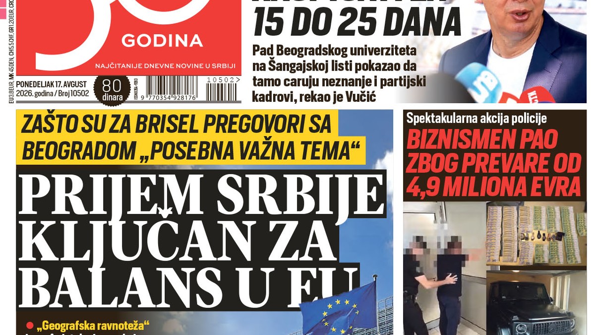 Blic naslovna strana za 17.8.