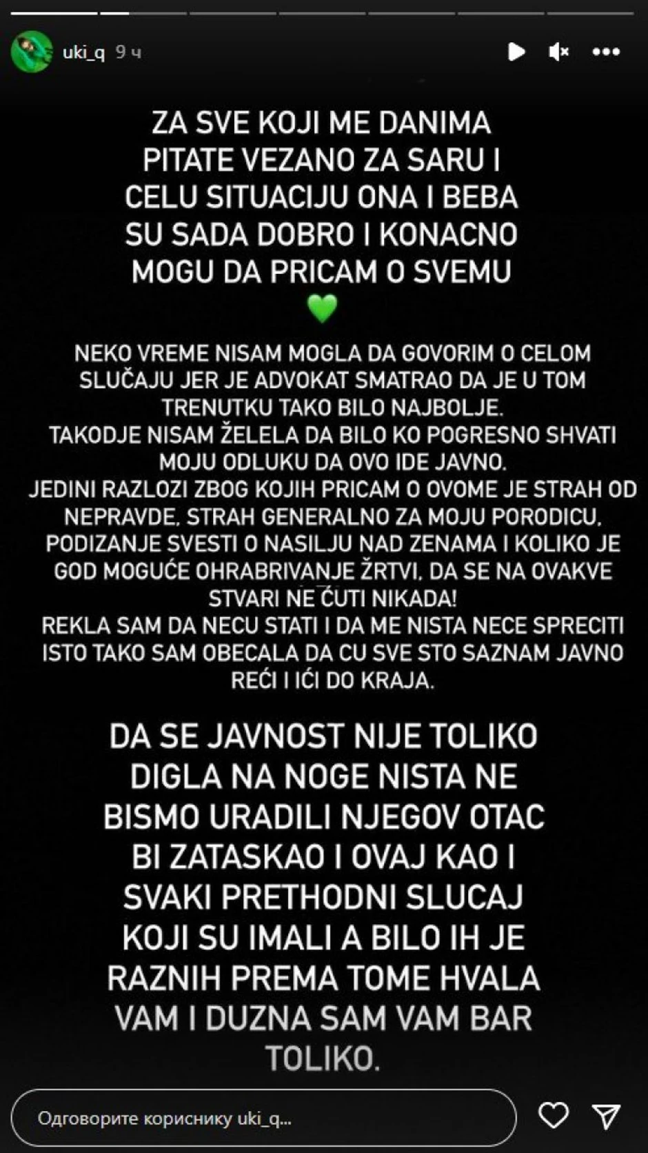 Objava Uki Q o sestri i zetu nasilniku