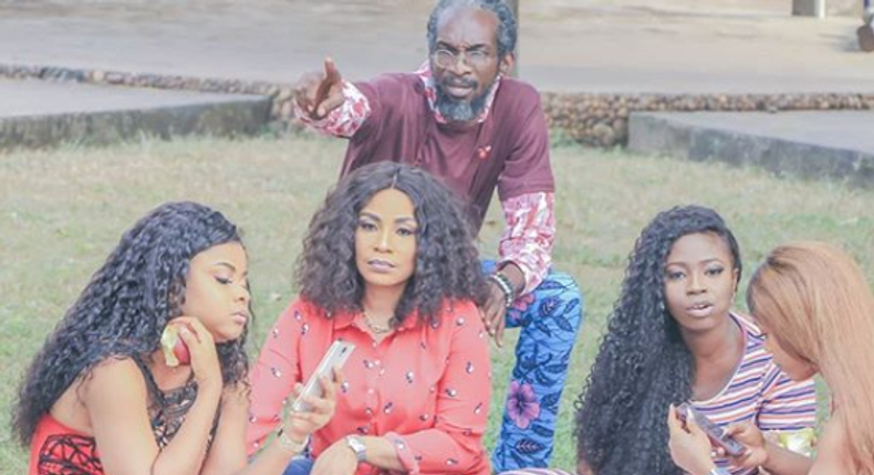 Bimbo Ademoye, Selassie Ibrahim, Kabat Esosa Egbon, Bolaji Ogunmola, and Rekiyat Yusuf on the set of 'Girlfriends'.