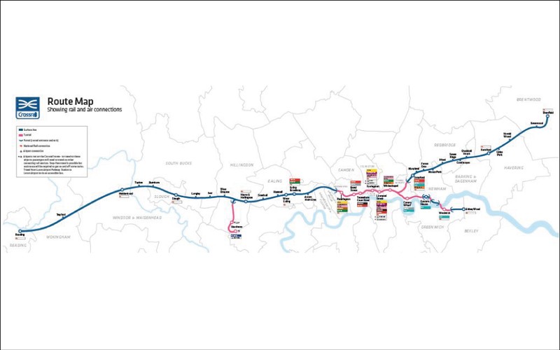 Londyńska kolej Crossrail jest obecnie największą inwestycją infrastrukturalną w Europie. Po uruchomieniu nowego połączenia  sieć kolejowa w Londynie zwiększy się o około 10 proc.<br>
Crossrail mapa <br><br>Źródło: crossrail.co.uk