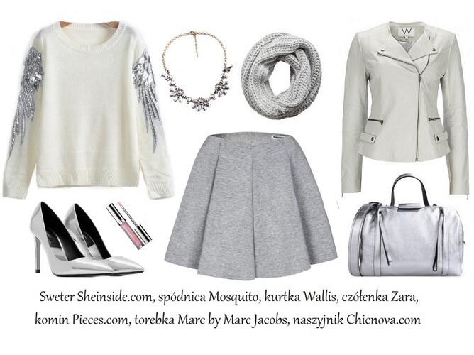 Stylizacja zimowa ze skórzaną kurtką i dzianinowym kominem