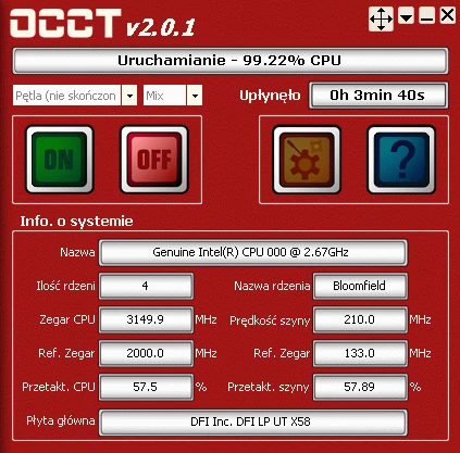 DFI LP UT X58 działająca z zegarem BCLK 210 MHz