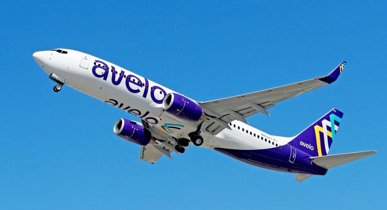 An Avelo Airlines Boeing 737-800.
