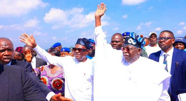 The President-elect, Bola Tinubu (Right) and Governor Nyesom Wike of Rivers State. [Punch]